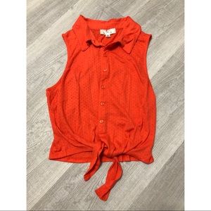 Sleeveless Orange Collar Button Up Top